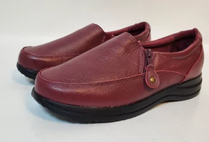 Dr Scholls Womens Red Leather Slip On Loafers Marci Side Zip Air Sole SZ 10W - Picture 1 of 15