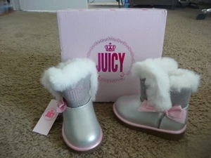 NEW Juicy Couture Toddler Girls Lil Perris faux fur Boots Silver & Pink Size 6 - Picture 1 of 4