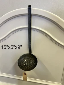 GORGEOUS VINTAGE AMERICAN GRAY PORCELAIN GRANITEWARE KITCHEN TOOL SKIMMER LADLE - Picture 1 of 4