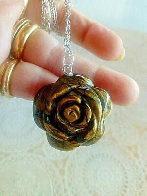Collana ciondolo fiore occhio di tigre con GARANZIA pietra dura naturale NUOVA - Immagine 1 di 4