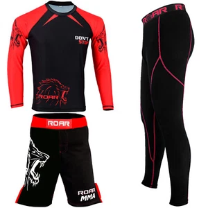 ROAR MMA Kick Boxing Shorts BJJ Rash Guard Compression Leggings No Gi Gym Set - Picture 1 of 22