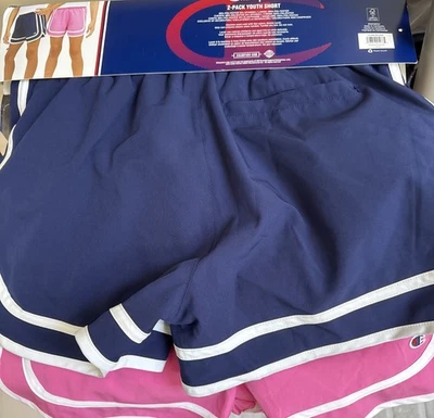 Paquete de 2 pantalones cortos Champion Youth nuevos con etiquetas, talla: L-14/16, rosa y azul marino Foto 1 de 4