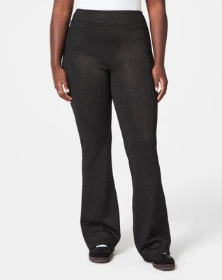 Pantalón SPANX AirEssentials Slim Acampanado Para Mujer Talla L Negro Plata Brillo Pull On Foto 1 de 4