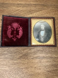 Antique Tin Type Daguerreotype or Ambrotype Photo Man with Leather Case - Picture 1 of 8