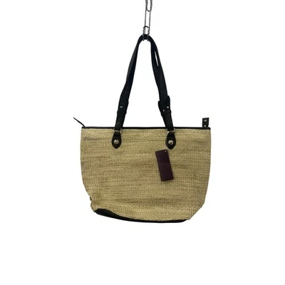 Bolso de Mano Elliott Lucca Habama Paja Estilo 105455 Borde de Cuero con Acento Dorado Foto 1 de 4