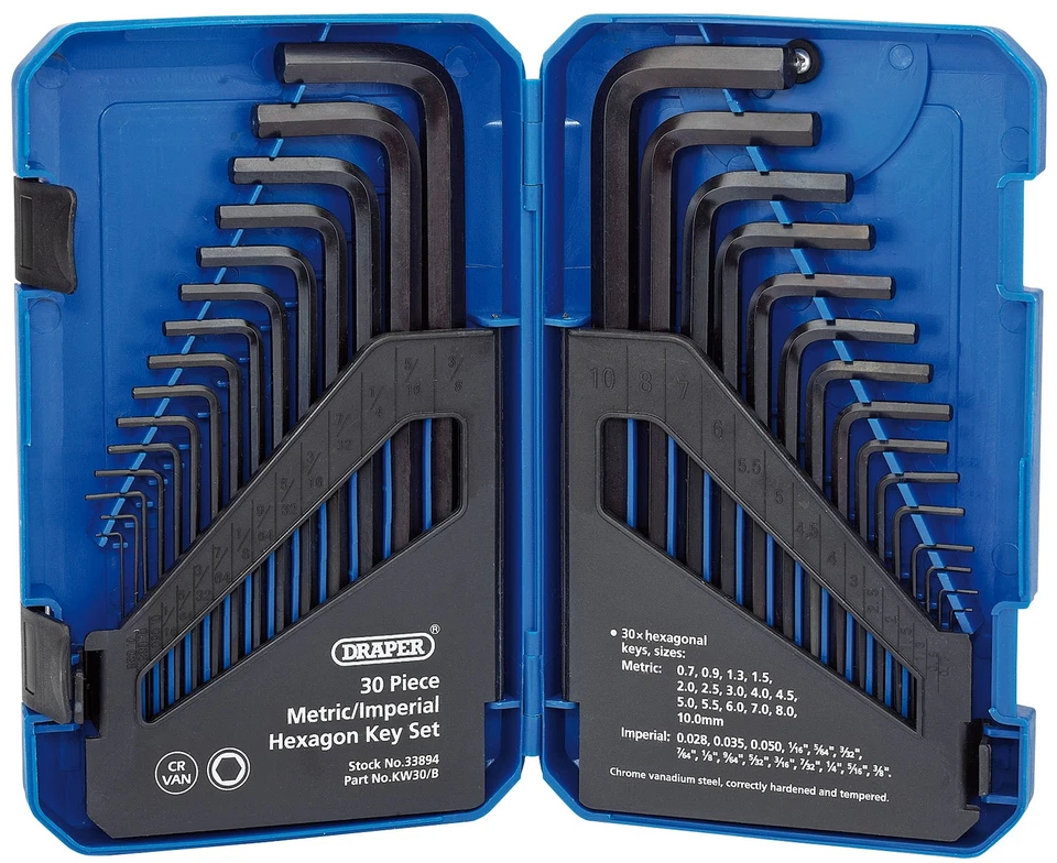 Draper 33894 Metric / AF Combined Long Pattern Hexagon Allen Key Set (30 Piece) - Image 1 of 1