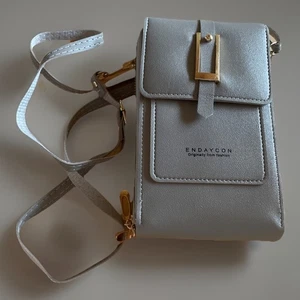 Mini Handy Tasche Geldbörse PU Leder Kleine Schulter Handtasche grau gold - Bild 1 von 6