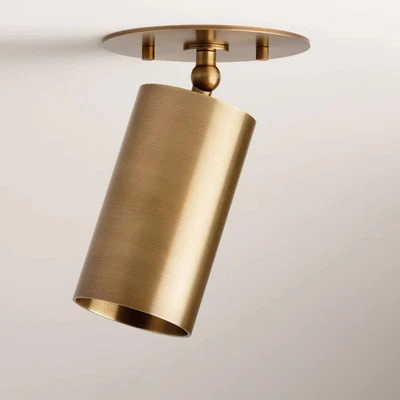 Brass Light Fixture - Mid-Century Modern Semi-Flush Mount - Adjustable Spot - Image 1 of 4