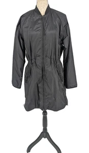 ATHLETA Coat SZ M Black Windbreaker Long Zip Pockets Drawstring Bottom 37" Long - Picture 1 of 16