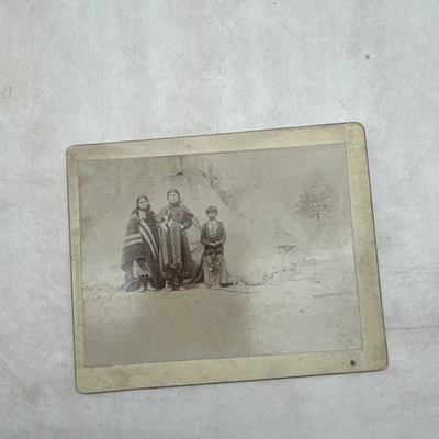 1800s Native American Cabinet Card TeePees Blankets Child Women Photograph - Image 1 of 4