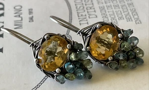 Handmade Sterling Silver 925 Faceted Citrine Cluster Beads Drop Hook Earrings - Picture 1 of 6