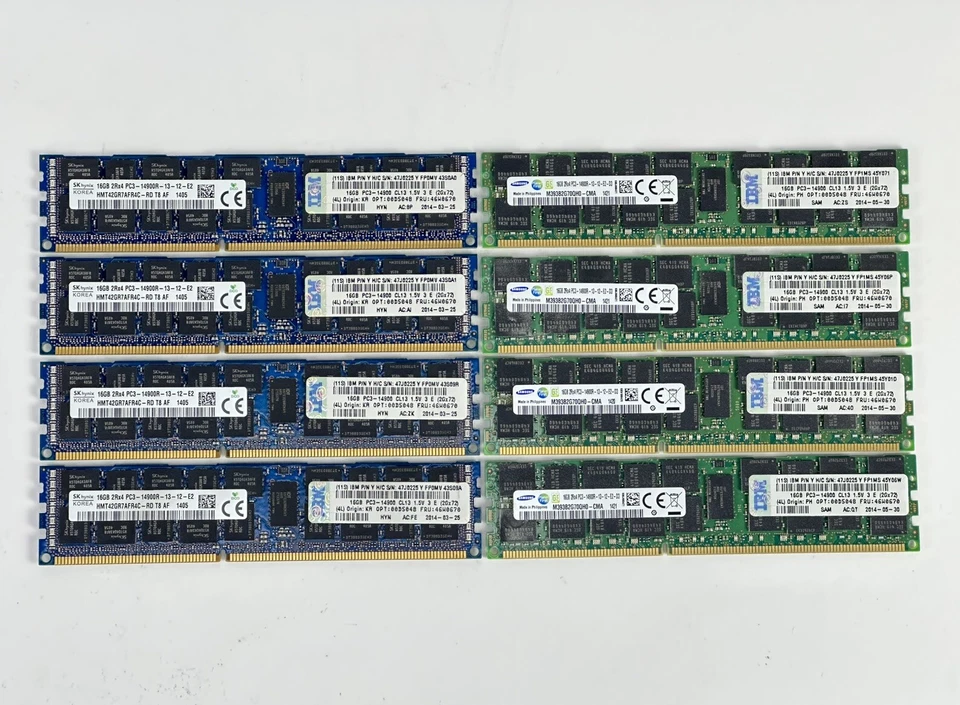 128GB IBM Lenovo Lot of 8x 16GB 2Rx4 PC3L-14900R ECC DDR3 RAM Memory 47J0225 - Image 1 of 4