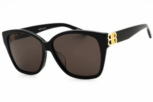 BALENCIAGA BB0135SA 001 Sunglasses Black Gold Frame Gray Lenses 59mm - Picture 1 of 4