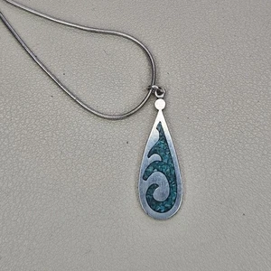 Collar Colgante Navajo Plata de Ley 925 Turquesa Aplastada Incrustación Lágrima  - Imagen 1 de 17