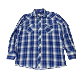 Vintage Wrangler Western Pearl Snap Herren XLT Tall Cowboy kariert blau weiß Retro - Bild 1 von 7