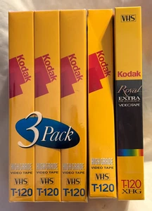 5 Kodak VHS Videokassetten NEU - 4 High Grade T-120 & 1 Extra High Grade XHG - Bild 1 von 6