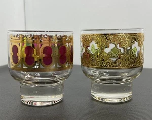 Vintage Lot of 2 MCM Culver Valencia And Cranberry Footed Glassware 22K Gold - Picture 1 of 11