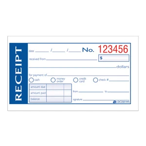 Money/Rent Receipt Bk,Tape Bound,2-Part,2-3/4"x5-3/8",WE - Picture 1 of 6