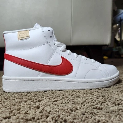 Scarpe da ginnastica Nike uomo nuove Court Royale 2 Mid ~ bianche e rosse ~ taglia 10 nuove senza scatola - Immagine 1 di 4