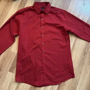 JF J. Ferrar Men’s Slim Fit Dress Shirt Red Long Sleeve Size L 16-16.5 34/35 - Picture 1 of 13