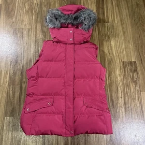 Talbots Puffer Vest Womens Medium Down Removable Hood Faux Fur Winter Outdoor - Picture 1 of 12