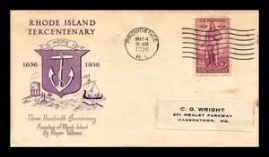 US COVER RHODE ISLAND TERCENTENARY FDC SCOTT 777 GRIMSLAND CACHET - Picture 1 of 2