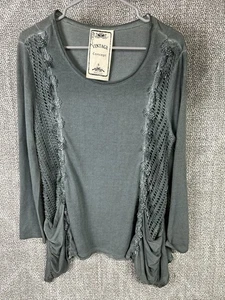 Vintage Concept NWOT NEW Tunic Crochet Lace Top Small Roomy Soft Boho Sage Shirt - Picture 1 of 5