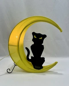 Black Cat Crescent Moon Halloween Table Window Decoration Lamp Light 12x11x4” - Picture 1 of 4