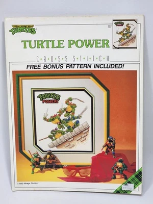 Vintage Teenage Mutant Ninja Turtles Turtle Power Cross Stitch Pattern 1990 TMNT - Image 1 of 3
