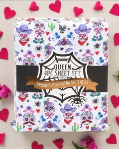 Juego de sábanas Envogue Western Sugar Skull tamaño queen 4 piezas nuevo - Imagen 1 de 3