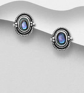 925 Sterling Silber Ohrstecker mit Seeohr & Perlmutt – Push-Back, Bezel Fassung - Bild 1 von 3