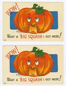 2 Old Pumpkin, WOW What a Big Squash I Got Here Postcards - Picture 1 of 3