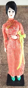 Vintage große asiatische Puppe mit Kleid & Geldbörse - Bild 1 von 14
