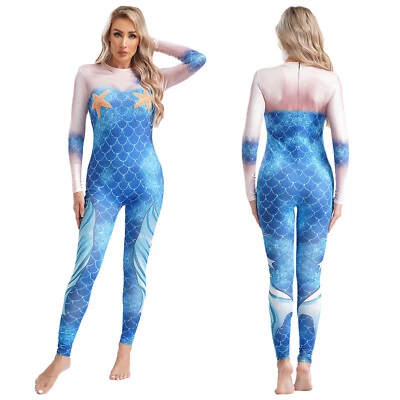 女式制服性能美人鱼服装闪光连身裤光滑紧身衣 — 第 1/3 张图片