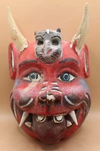 840 -- ANTIGUO -- LENGUA DEL DIABLO MADERA MÁSCARA MEXICANA MÉXICO Lengua pátina original - Imagen 1 de 7