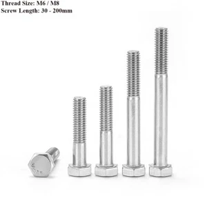 Hex Head Bolts Partial Threaded M6 M8 Stainless Steel Hexagon Screws All Length - Picture 1 of 6