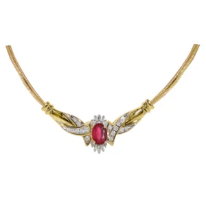 Rubinrot Edelstein & Diamant Halskette gelbgold Mangalsutra Halskette oval geschnitten - Bild 1 von 3