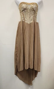 Marineblu Gown L Gold Sequin Mesh HiLo Hem Pleats Prom Homecoming Cocktail - Picture 1 of 19