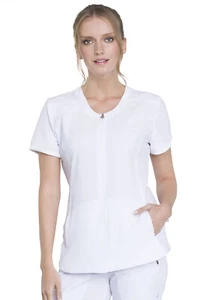 Cherokee Scrubs Zip Front V Neck Top CK810A WTPS White Free Shipping - Picture 1 of 5