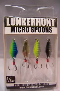 LOTTO 4 CONFEZIONI LUNKERHUNT PREMIUM MICRO CUCCHIAI ESCHE DA PESCA 1/8 oz 3,5 g ATTACCO NUOVO - Foto 1 di 2