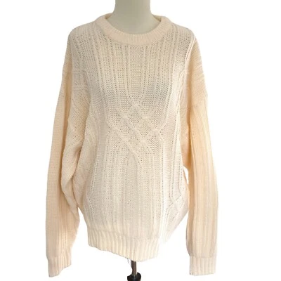 Vtg Sears Men’s Store Size XL Aran Cable Knit Fisherman Pullover Sweater Ivory - Image 1 of 4