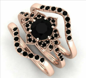 Women Rose Gold Plated Cubic Zirconia Ring Fashion Wedding Jewelry Set Size 5-11
