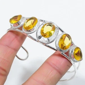 Citrine Gemstone 925 Sterling Silver Handmade Jewelry Bangle Size 7-8" - Picture 1 of 1