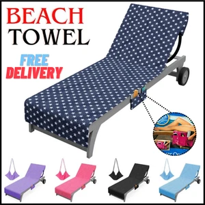 Vinsani Sun Lounger Beach Towel Carry Pockets Compact Soft Microfibre Quick Dry - Picture 1 of 61