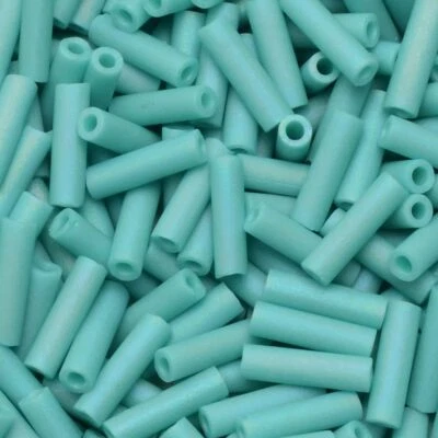 Miyuki Bugle Beads Size #2, 6mm, 17GM Matte Opq Turquoise Green AB - Image 1 of 2