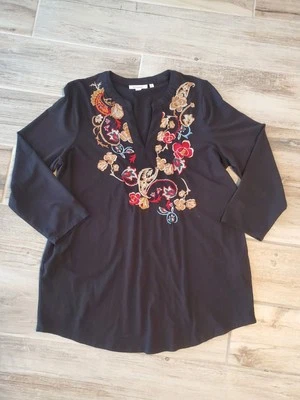 Camisa Chicos Negra Ornamentada Floral Bordada Algodón Pima Modal Boho Talla 1 Mediana Foto 1 de 4
