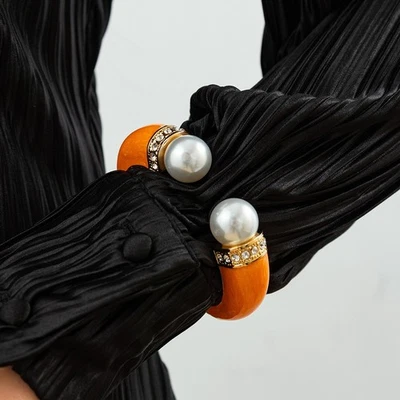 Brazalete brazalete brazalete aleación esmalte perlas cristal primavera lujo joyería mano abierta para mujer Foto 1 de 4