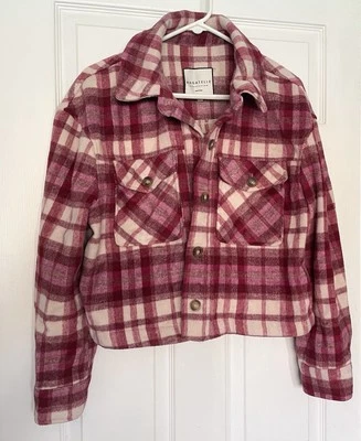 Chaqueta Bagatelle de Vellón a Cuadros Recortada con Botones Borgoña Rosa Blanco Talla Grande Foto 1 de 4