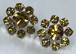 Weiss Vintage Topaz Color Rhinestone Gold Tone Screw Back Earrings (5) - Picture 1 of 7