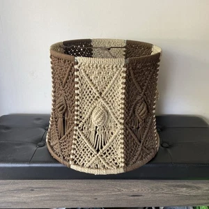 Vintage Brown Cream Natural Jute Twine Macrame Style lamp Shade ~ Handmade Decor - Picture 1 of 11